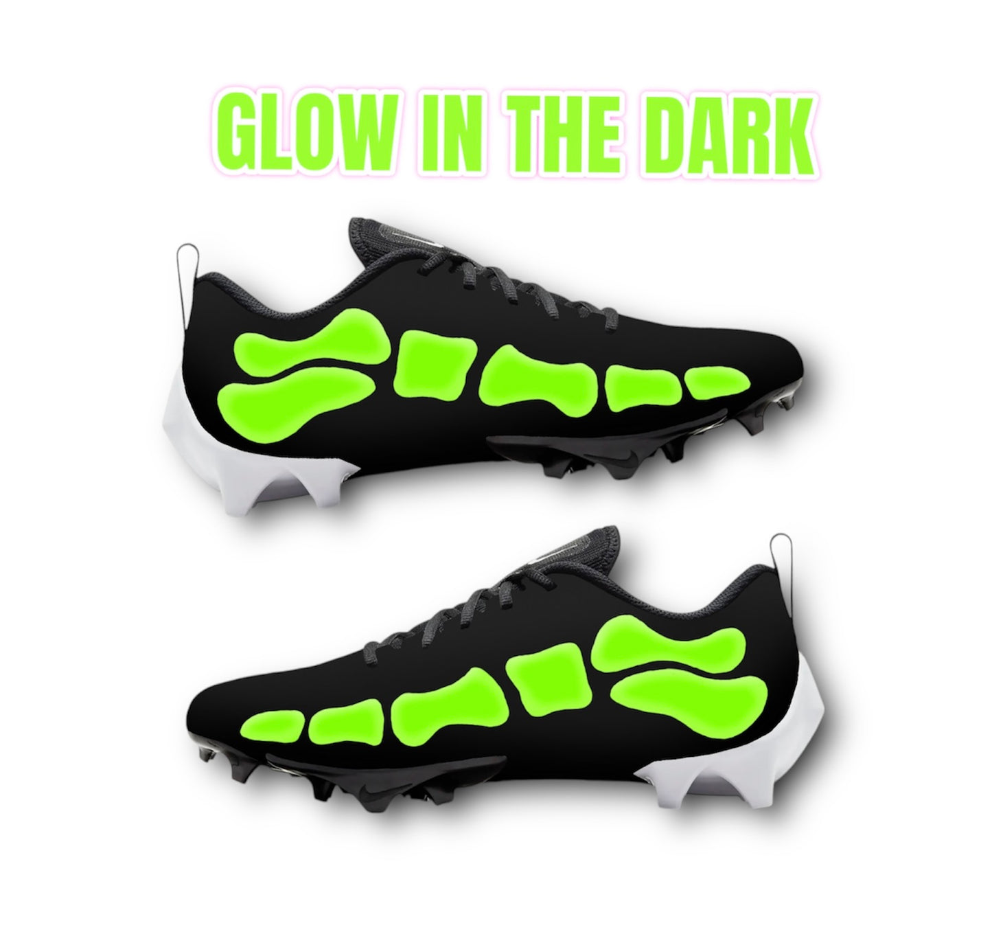 Custom Bone Green Glow Football Cleats